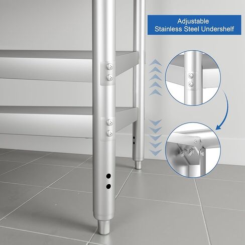 HARDURA All Stainless Steel Table 24X48 Inches Metal Table Commercial Kitchen Prep Table with Adjustable Undershelf NSF for Prep in Kuwait