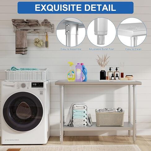 HARDURA All Stainless Steel Table 24X48 Inches Metal Table Commercial Kitchen Prep Table with Adjustable Undershelf NSF for Prep in Kuwait