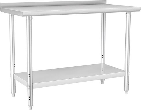 HARDURA All Stainless Steel Table 24X48 Inches Metal Commercial Kitchen Prep Table with Adjustable Undershelf and Backsplash NSF for Prep in Kuwait