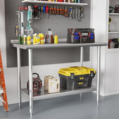 HARDURA All Stainless Steel Table 24X48 Inches Metal Commercial Kitchen Prep Table with Adjustable Undershelf and Backsplash NSF for Prep in Kuwait