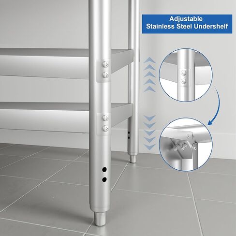 HARDURA All Stainless Steel Table 24X48 Inches Metal Commercial Kitchen Prep Table with Adjustable Undershelf and Backsplash NSF for Prep in Kuwait
