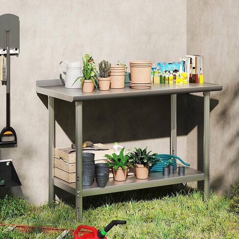 HARDURA All Stainless Steel Table 24X48 Inches Metal Commercial Kitchen Prep Table with Adjustable Undershelf and Backsplash NSF for Prep in Kuwait