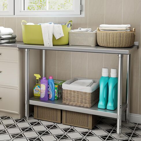 HARDURA All Stainless Steel Table 24X48 Inches Metal Commercial Kitchen Prep Table with Adjustable Undershelf and Backsplash NSF for Prep in Kuwait