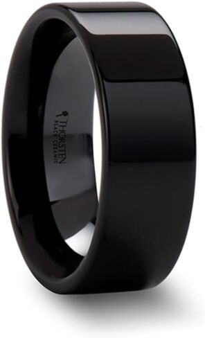 Roy Rose Jewelry Mens Black Ceramic Flat Wedding Ring - Polish Live Comfor in Saudi Arabia