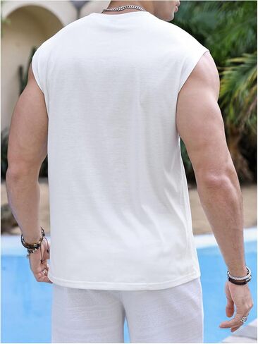 Men's Tropical Sleeveless Beach Tank Top Crew Neck Cut Off Vacation Summer Tanks in Saudi Arabia
