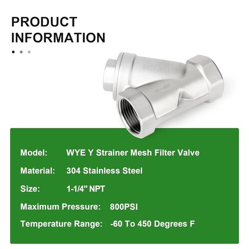 TAISHER 1PCS 304 Stainless Steel 1-1/4" NPT Female WYE Y Strainer Mesh Filter Valve CF8 WOG 800 in Kuwait