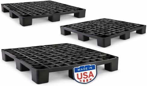 3 عبوات من المنصات البلاستيكية شديدة التحمل - 48 × 40 × 5 - صنعت في الولايات المتحدة الأمريكية - سعة 3500 رطل - بولي إيثيلين عالي الكثافة المعاد تدويره - مجموعة منصات نقالة زرقاء / سوداء من الدرجة الصناعية in Kuwait