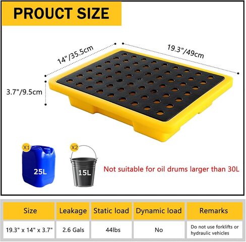 صينية احتواء انسكابات أسطوانة الزيت سعة 2.6 جالون، لوحة تخزين وحدات من البولي إيثيلين مع تصريف 19.3 بوصة × 14 بوصة × 3.7 بوصة، منصة مانعة للتسرب قابلة للفصل لمرآب محطة التعبئة in Kuwait