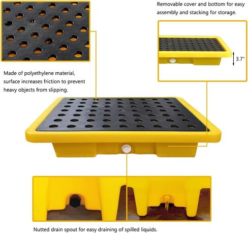 صينية احتواء انسكابات أسطوانة الزيت سعة 2.6 جالون، لوحة تخزين وحدات من البولي إيثيلين مع تصريف 19.3 بوصة × 14 بوصة × 3.7 بوصة، منصة مانعة للتسرب قابلة للفصل لمرآب محطة التعبئة in Kuwait