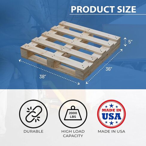 تريتون، منصة خشبية شديدة التحمل للدخول في اتجاهين - 38 × 36 × 5 بوصة، لوحة شحن من الخشب الصلب من الدرجة الصناعية، متينة، قابلة لإعادة الاستخدام، قابلة للتكديس، سهلة التعامل، للاستخدام التجاري كمنصة نقالة أرضية، عبوتان in Kuwait