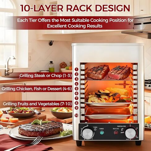 Smokeless Infrared Electric Broiler, 1700W Kitchen Counter Cooker, Time Temperature Adjustable for Homes, Kitchens Preparing Various Foods in Kuwait