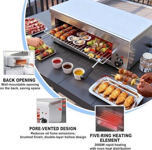 2000W Salamander Broiler Countertop Grill, Electric Cheese Melter with 122-572°F & 4 Height, Stainless Steel Toaster Oven for Cheese Steak Meat in Kuwait