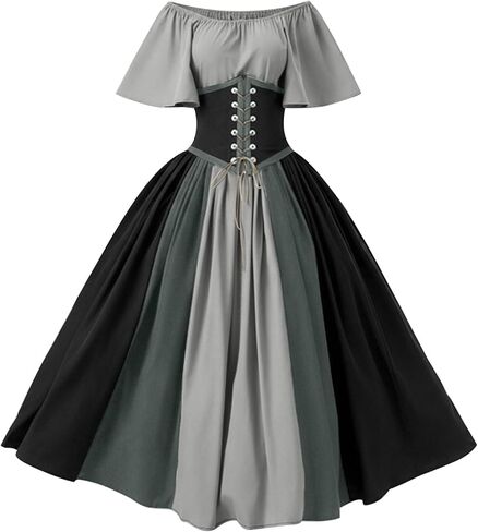 Renaissance Dress Women Vintage Medieval Corset Dress Flare Sleeve Victorian Dresses Plus Size Halloween Costumes in Kuwait