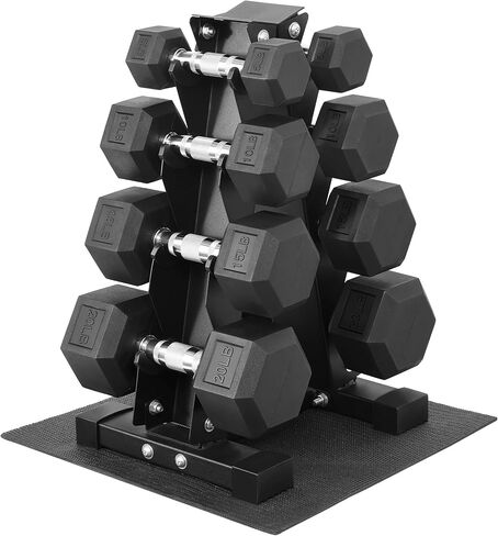 Fitvids Rubber Coated Hex Dumbbell Set with Storage Rack, 100/150/200/550 LB Hand Weight Set with Anti-Slip Grip for Home Gym in Saudi Arabia