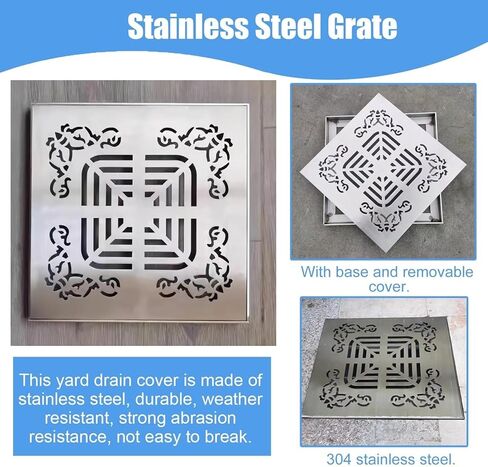 Outdoor Gutter Square Drainage Grate 10x10cm, 15x15cm, 20x20cm, 25x25cm, 30x30cm with Base, 304 Stainless Steel Outdoor Drain Cover for Garden(10cmx10cm(4"x4")) in Kuwait