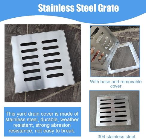 Outdoor Channel Stainless Steel Drainage Grate with Base, 10x10 20x20 30x30 40x40 50x50 60x60 cm, Outdoor Drainage Filter(60cmx60cm(23 5/8" x23 5/8")) in Kuwait