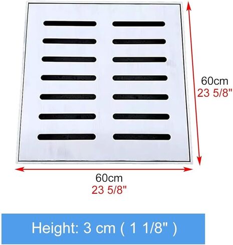 Outdoor Channel Stainless Steel Drainage Grate with Base, 10x10 20x20 30x30 40x40 50x50 60x60 cm, Outdoor Drainage Filter(60cmx60cm(23 5/8" x23 5/8")) in Kuwait