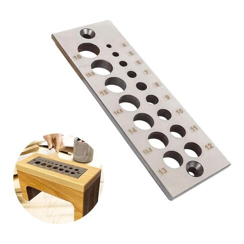 A2 Steel Dowel Plate, 16 Holes Metric Dowel Maker, 4mm to 16mm, Stainless Steel with Countersunk Holes and Step Design for Woodworking in Kuwait
