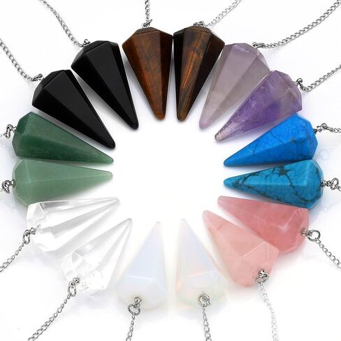 Top Plaza Natural Amethyst Rose Quartz Clear Crystal Opalite Multifaceted Pointed Pendulums Reiki Healing Pendants (1 Set (8pcs)) in Kuwait