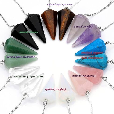 Top Plaza Natural Amethyst Rose Quartz Clear Crystal Opalite Multifaceted Pointed Pendulums Reiki Healing Pendants (1 Set (8pcs)) in Kuwait