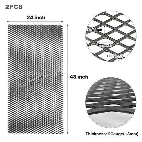 عبوتان من صفائح معدنية موسعة مسطحة مقاس 24 بوصة × 48 بوصة، شبكة فولاذية خام مقاس 11 بوصة، فتحة ماسية مقاس 1.25 بوصة × 0.6 بوصة، حواف ناعمة مزخرفة، فولاذ عالي التحمل لشبكات مدخن الشواء والمقطورات والمشروعات التي تصنعها بنفسك in Kuwait