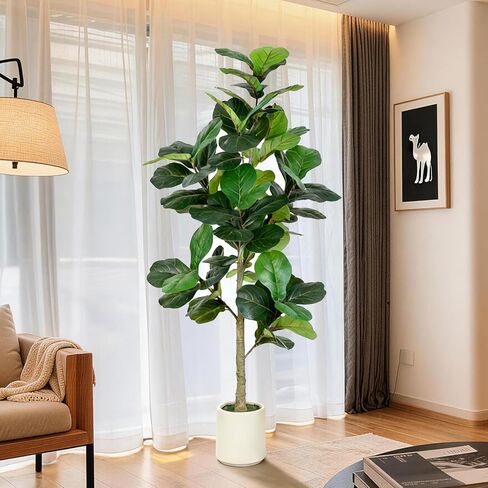 5FT Fiddle Leaf Fig Artificial Tree with White Planter Pot,Faux Floor Plant, Indoor and Outdoor Fake Plants for Home Office Decor in Kuwait
