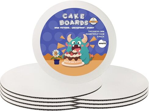 8 PCS Cake Boards 6 Inch Round, White 6 Inch Cake Boards Rounds Cake Plate, Food Grade & Greaseproof Rounds Cake Base, Rose Pattern Cake Board Cardboad Circles for Displaying Cakes, Dessert by GBF in Saudi Arabia
