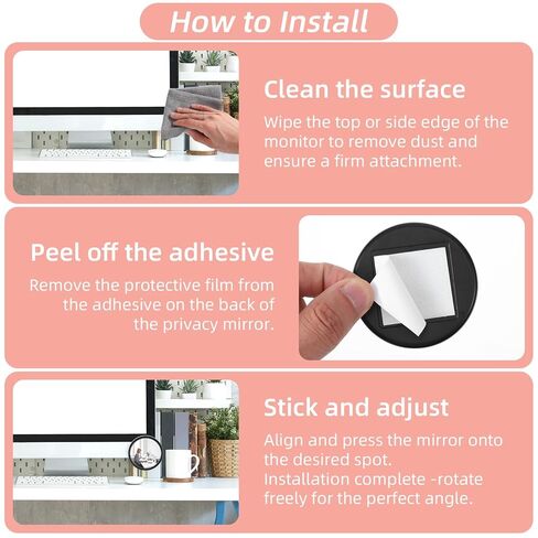 2 Pcs Cubicle Mirror, Adjustable Cubicle Mirror to See Behind You, 2.24 Inch Office Desk Mirrors for PC Monitors, Cubicles Walls, Personal Security and Privacy(Black) in Saudi Arabia