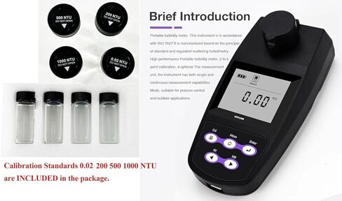 Turbidity Testing Equipment Turbidimeter Nephelometer with 4 PCS Calibration Solution Range 0~1100NTU/FNU 0~275EBC 0~9999ASBC 2-5 Point Calibration 100 Groups Storage USB Interface in Saudi Arabia