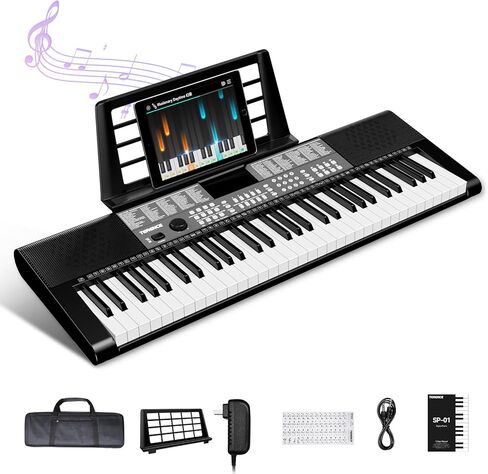 بيانو لوحة مفاتيح TERENCE 61 مفتاحًا ومكبرات صوت HiFi مزدوجة بيانو رقمي مع 51 زر وظيفة لوحة شاشة LED لوحة مفاتيح مزدوجة 2 خيارات طاقة دعم البيانو الكهربائي لسماعات الرأس والميكروفون in Kuwait
