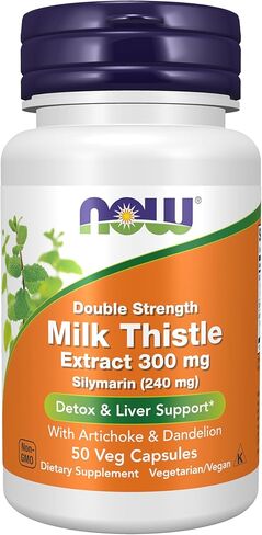 NOW Foods Supplements, Silymarin Milk Thistle Extract 300 mg with Artichoke and Dandelion, Double Strength, Supports Liver Function*, 200 Veg Capsules in Saudi Arabia