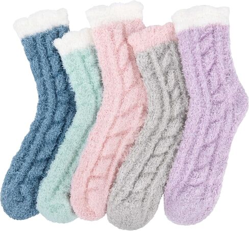 Loritta 5 Pairs Womens Fuzzy Socks Winter Warm Cozy Fluffy Super Soft Slipper Socks in Kuwait