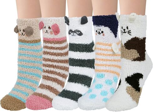 Loritta 5 Pairs Womens Fuzzy Socks Winter Warm Cozy Fluffy Super Soft Slipper Socks in Kuwait
