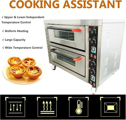 Commercial Pizza Oven Double Deck Movable Electric Pizza Oven Stainless Steel Multipurpose Pizza oven for Restaurant with Wheels 6400W 220V Single Phase in Kuwait