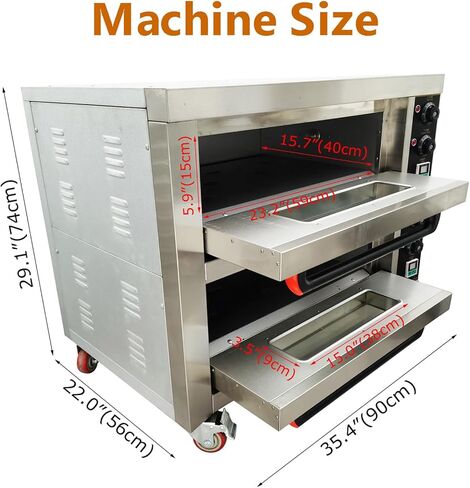 Commercial Pizza Oven Double Deck Movable Electric Pizza Oven Stainless Steel Multipurpose Pizza oven for Restaurant with Wheels 6400W 220V Single Phase in Kuwait