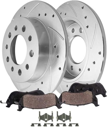 Detroit Axle - Front Brake Kit for 03-09 Toyota 4Runner, 05-21 Tacoma FJ Cruiser 2005 2006 2007 2008 2009 Replacement Drilled & Slotted Brakes Rotors and Ceramic Brake Pads : 12.56" inch Rotors in Saudi Arabia