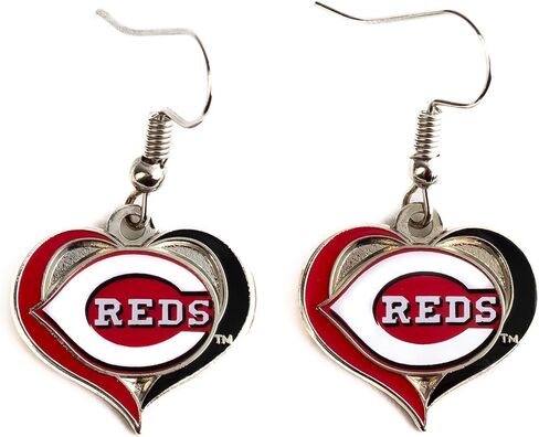 Reds Cincinnati Baseball Pride! Swirl-Heart Dangle Earrings in Kuwait