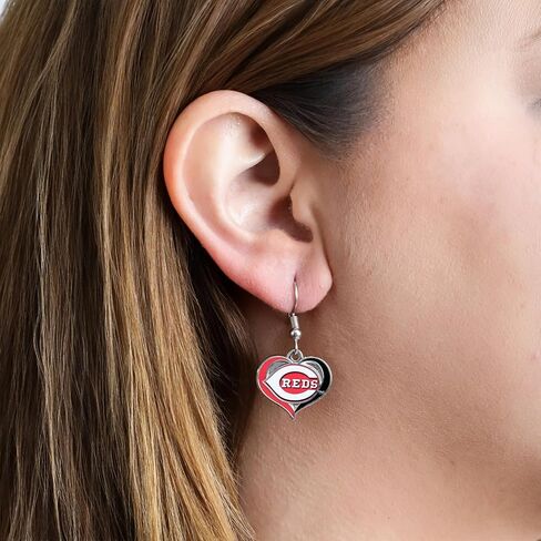 Reds Cincinnati Baseball Pride! Swirl-Heart Dangle Earrings in Kuwait