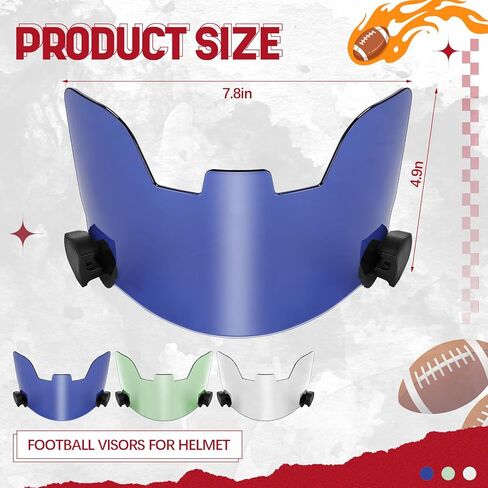 3 Pack Football Visor for Youth Adult Football Helmets Visor Eye Protection for Helmet and Face Mask Sport Universal Cleaning Wipes(Transparent, Green, Blue) in Kuwait