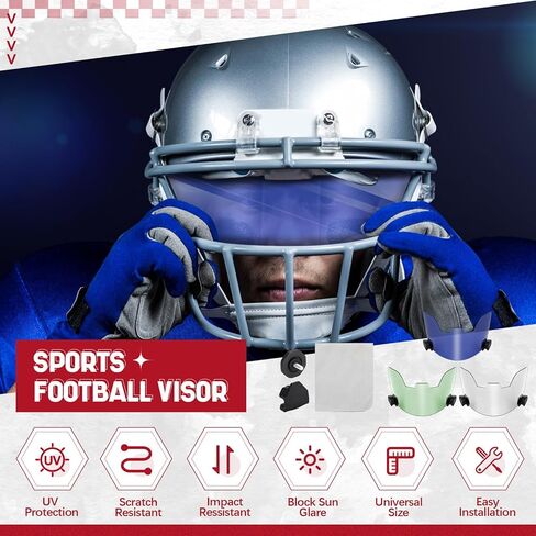 3 Pack Football Visor for Youth Adult Football Helmets Visor Eye Protection for Helmet and Face Mask Sport Universal Cleaning Wipes(Transparent, Green, Blue) in Kuwait