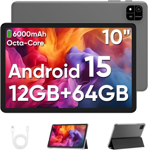 Tablet Android 14 Tablet 10 inc tablet ، 5g WiFi Octa-Core ، RAM 10GB + 64GB ROM (TF 2TB) ، FHD ، الكاميرا المزدوجة ، 6000 مللي أمبير في الساعة ، بلوتوث 5.0 ، عريض L1 ، الكمبيوتر اللوحي مع لوحة المفاتيح والماوس (مجموعات السماء الزرقاء + المفاتيح) in Kuwait