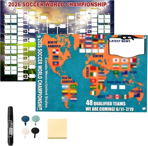 World Cup 2026 Merchandise, Tournament Tracking Wall Chart, Complete Match Schedule Poster Set with Marking Pen, Adhesive Dots for Wall Display, Ideal for Soccer Enthusiasts and Sports Collectors in Saudi Arabia