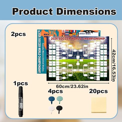 World Cup 2026 Merchandise, Tournament Tracking Wall Chart, Complete Match Schedule Poster Set with Marking Pen, Adhesive Dots for Wall Display, Ideal for Soccer Enthusiasts and Sports Collectors in Saudi Arabia