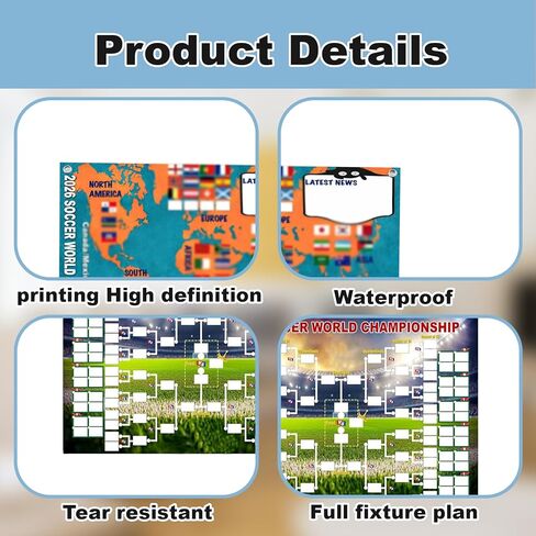 World Cup 2026 Merchandise, Tournament Tracking Wall Chart, Complete Match Schedule Poster Set with Marking Pen, Adhesive Dots for Wall Display, Ideal for Soccer Enthusiasts and Sports Collectors in Saudi Arabia
