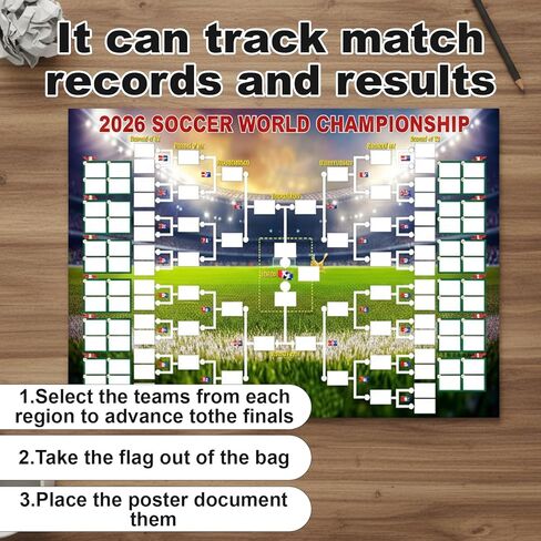 World Cup 2026 Merchandise, Tournament Tracking Wall Chart, Complete Match Schedule Poster Set with Marking Pen, Adhesive Dots for Wall Display, Ideal for Soccer Enthusiasts and Sports Collectors in Saudi Arabia