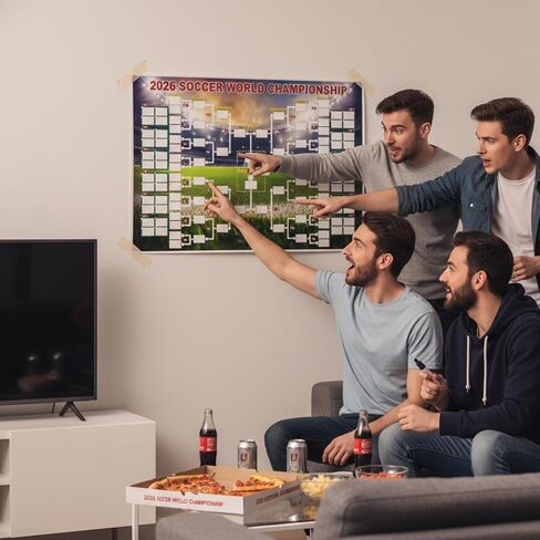 World Cup 2026 Merchandise, Tournament Tracking Wall Chart, Complete Match Schedule Poster Set with Marking Pen, Adhesive Dots for Wall Display, Ideal for Soccer Enthusiasts and Sports Collectors in Saudi Arabia