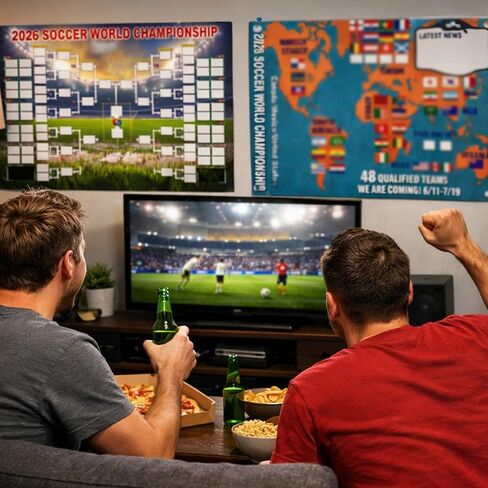 World Cup 2026 Merchandise, Tournament Tracking Wall Chart, Complete Match Schedule Poster Set with Marking Pen, Adhesive Dots for Wall Display, Ideal for Soccer Enthusiasts and Sports Collectors in Saudi Arabia
