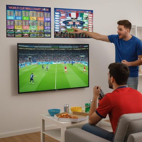 2026 World Cup Schedule Poster, Track Tournament Progress and Results with 2 Flags and Writing Supplies, Display Team Support, 12 Pens, 8 Hooks, and Notepad in Saudi Arabia