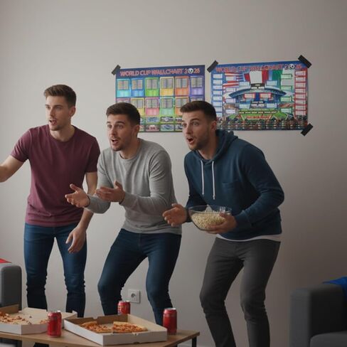 2026 World Cup Schedule Poster, Track Tournament Progress and Results with 2 Flags and Writing Supplies, Display Team Support, 12 Pens, 8 Hooks, and Notepad in Saudi Arabia