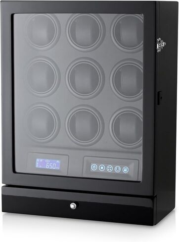 9 Watch Winder with LED Interior Light, LCD Display and 2 Watch Storage Space (Carbon) in Kuwait